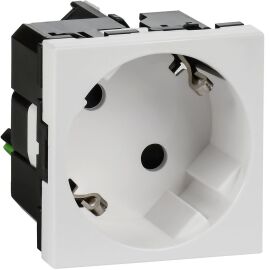 Розетка 45град с заземляющим контактом защитной шторкой и безвинтовым зажимом (2 модуля) белая