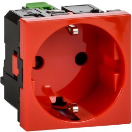 Розетка с заземляющим контактом защитной шторкой и безвинтовым зажимом (2 модуля) красная