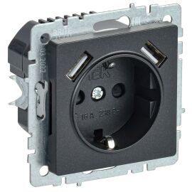 BRITE Розетка 1-местная с заземлением с защитными шторками 16А с USB A+A 5В 2,1А РЮш10-1-БрЧ черный 