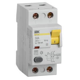 Выключатель дифференциальный ВД1-63S 2Р 50А 100мА, IEK MDV12-2-050-100