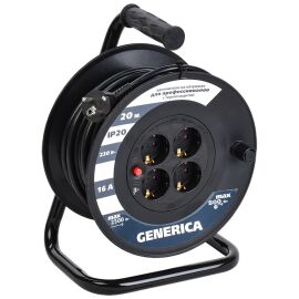 Катушка УК20 с термозащитой 4 места 2P+PE/20м 3х1,5мм2 GENERICA