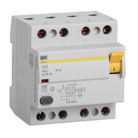 Выключатель дифференциальный ВД1-63 4Р 16А 30мА, IEK MDV10-4-016-030