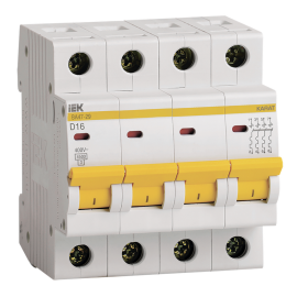 Выключатель автоматический ВА47-29 4Р 16А 4,5кА х-ка D, IEK MVA20-4-016-D