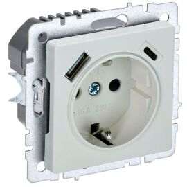 BRITE Розетка 1-местная с заземлением с защитными шторками 16А с USB A+C 18Вт РЮш11-1-БрЖ жемчуг IEK
