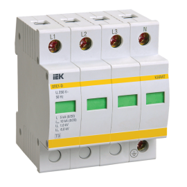 Ограничитель импульсных перенапряжений ОПС1-D 4Р In=5kA Un=230B Im=10kA, IEK MOP20-4-D