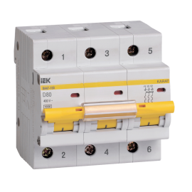 Выключатель автоматический ВА47-100 3Р 80А 10кА х-ка D, IEK MVA40-3-080-D