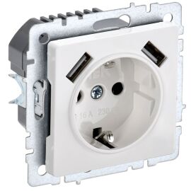 BRITE Розетка 1-местная с заземлением с защитными шторками 16А с USB A+A 5В 2,1А РЮш10-1-БрБ белый I
