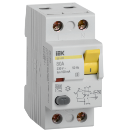 Выключатель дифференциальный ВД1-63S 2Р 80А 100мА, IEK MDV12-2-080-100