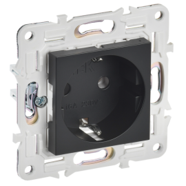 Розетка с заземлением, 16А, без защ. шторок, черная, IEK SK-R11-16-K02