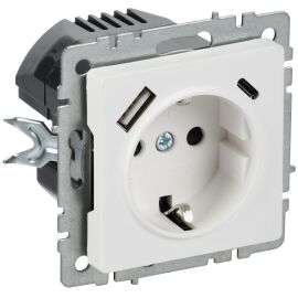 BRITE Розетка 1-местная с заземлением с защитными шторками 16А с USB A+C 18Вт РЮш11-1-БрАБ арктическ