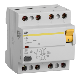 Выключатель дифференциальный ВД1-63S 4Р 63А 100мА, IEK MDV12-4-063-100