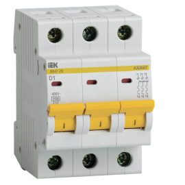 Выключатель автоматический ВА47-29 3Р 1А 4,5кА х-ка D, IEK MVA20-3-001-D