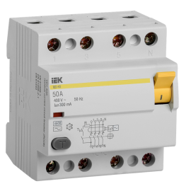 Выключатель дифференциальный ВД1-63 4Р 50А 300мА, IEK MDV10-4-050-300