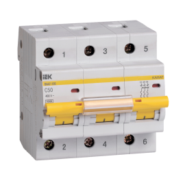 Выключатель автоматический ВА47-100 3Р 50А 10кА х-ка С, IEK MVA40-3-050-C
