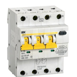 Выключатель автоматический АВДТ 34 C16, 30мА, тип A, IEK MAD22-6-016-C-30
