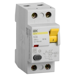 Выключатель дифференциальный ВД1-63 2Р 63А 100мА, IEK MDV10-2-063-100
