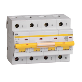 Выключатель автоматический ВА47-100 4Р 100А 10кА х-ка D, IEK MVA40-4-100-D