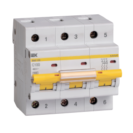 Выключатель автоматический ВА47-100 3P 100А 10кА х-ка С, IEK MVA40-3-100-C