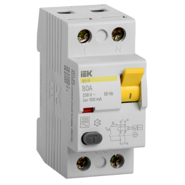 Выключатель дифференциальный ВД1-63 2Р 80А 100мА, IEK MDV10-2-080-100