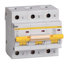 Выключатель автоматический ВА47-100 3Р 10А 10кА х-ка С, IEK MVA40-3-010-C