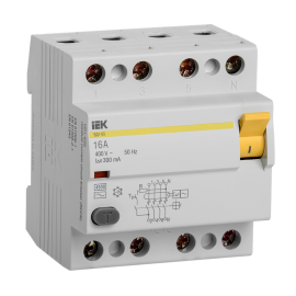 Выключатель дифференциальный ВД1-63 4Р 16А 300мА, IEK MDV10-4-016-300