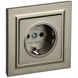 BRITE Розетка 1-местная с заземлением с защитными шторками 16А в сборе РСР14-1-0-БрШ шампань IEK