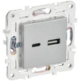 SKANDY Розетка USB A+C 18Вт SK-R13S серебряный IEK