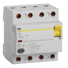 Выключатель дифференциальный ВД1-63 4Р 63А 30мА тип А, IEK MDV11-4-063-030
