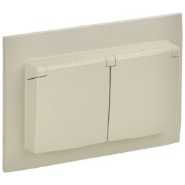 SKANDY Розетка 2-местная и крышкой 16А в сборе IP44 SK-R12B бежевый IEK