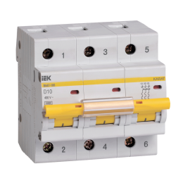 Выключатель автоматический ВА47-100 3Р 10А 10кА х-ка D, IEK MVA40-3-010-D
