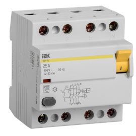 Выключатель дифференциальный ВД1-63 4Р 25А 30мА, IEK MDV10-4-025-030
