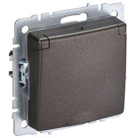 BRITE Розетка 1-местная с заземлением с защитными шторками и крышкой 16А IP20 РСбш10-3-БрТБ темная б