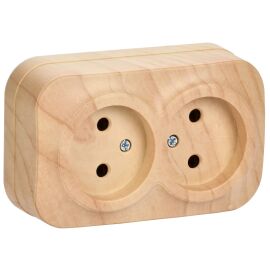 GLORY Розетка 2-местная для открытой установки без заземления без защитных шторок 10А РС22-2-ХС сосн