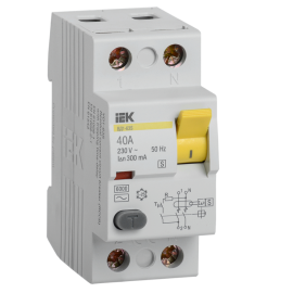 Выключатель дифференциальный ВД1-63S 2Р 40А 300мА, IEK MDV12-2-040-300