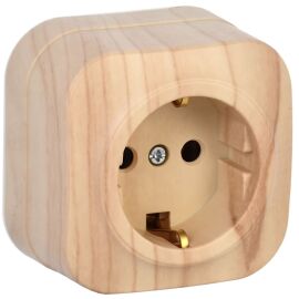 GLORY Розетка 1-местная для открытой установки с заземлением без защитных шторок 16А РС20-3-ХС сосна