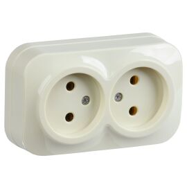GLORY Розетка 2-местная для открытой установки без заземления без защитных шторок 10А РС22-2-ХК крем