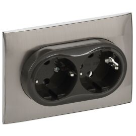 SKANDY Розетка 2-местная с заземлением без защитных шторок 16А в сборе SK-R08N металл никель IEK