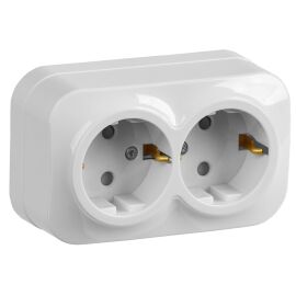 GLORY Розетка 2-местная для открытой установки с заземлением с защитными шторками 16А РСш22-3-ХБ бел