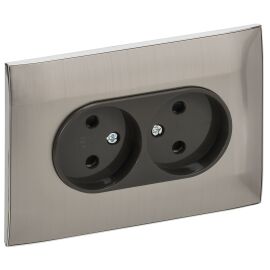 SKANDY Розетка 2-местная без заземления с защитными шторками 10А в сборе SK-R09N металл никель IEK