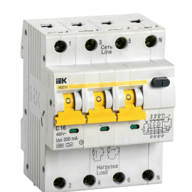 Выключатель автоматический АВДТ 34 C16, 300мА, тип A, IEK MAD22-6-016-C-300