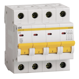 Выключатель автоматический ВА47-29 4Р 5А 4,5кА х-ка D, IEK MVA20-4-005-D
