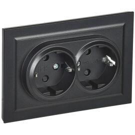 BRITE Розетка 2-местная с заземлением с защитными шторками 16А в сборе РСш12-3-БрЧ черный IEK