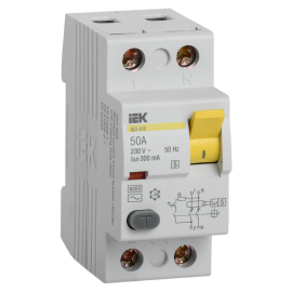 Выключатель дифференциальный ВД1-63S 2Р 50А 300мА, IEK MDV12-2-050-300