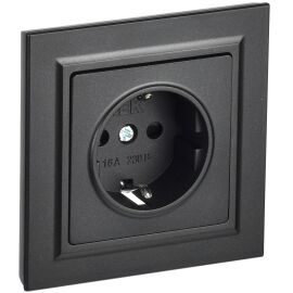 BRITE Розетка 1-местная с заземлением с защитными шторками 16А в сборе РСР14-1-0-БрЧ черный IEK