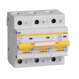 Выключатель автоматический ВА47-100 3Р 100А 10кА х-ка D, IEK MVA40-3-100-D