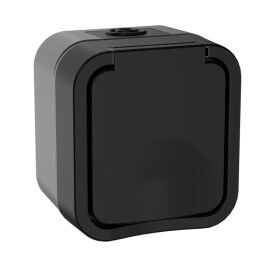 Розетка 1-местная с з/к и крышкой, 16А, IP55, графит, IEK TS-R16-16-55-K53