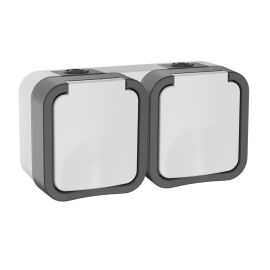 Розетка 2-местная горизонтальная, 16А, IP55, серо-белая, IEK TS-R26-16-55-G-K41