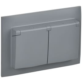 SKANDY Розетка 2-местная и крышкой 16А в сборе IP44 SK-R12Gr серый IEK