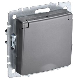 BRITE Розетка 1-местная с заземлением с защитными шторками и крышкой 16А IP44 РСбш10-3-44-БрС сталь 