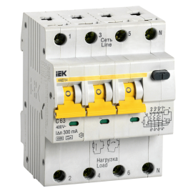 Выключатель автоматический АВДТ 34 C63, 300мА, тип A, IEK MAD22-6-063-C-300